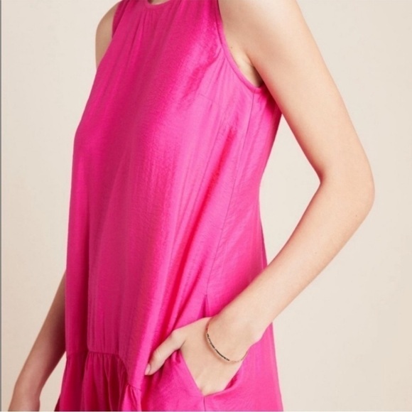 Anthropologie Maeve Marlene Tiered Midi Pink High low with pockets sleeveless - Picture 4 of 4